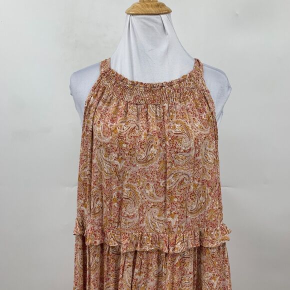 Lush Dress Womens L Large Rayon Paisley Print Sleeveless Smocked Halter Tie Neck - Picture 3 of 13